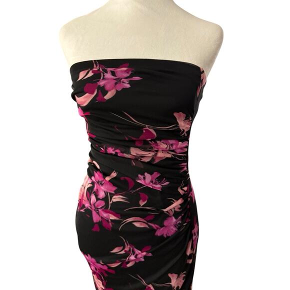 Vintage Y2K My Michelle Strapless Asymmetrical Dress L Whimsigoth Floral Midi - Picture 3 of 13